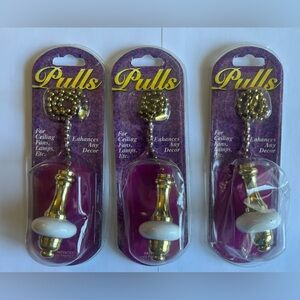 Fantec Decorative Ceiling Fan Pull Chain Brass White Accent NEW Lot of 3 Lamps